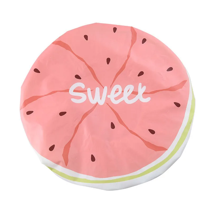 Watermelon Милая шапочка для душа с фруктами, водонепроницаемая кружевная эластичная лента, шапочка для волос, шапочка для ванны для женщин и детей, аксессуары для ванной комнаты - Цвет: Watermelon
