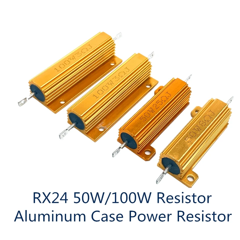 

50W 100W Aluminum Power Metal Shell Case Wirewound Resistor 0.01R ~ 100K 1 6 8 10 20 200 500 1K 10K ohm resistance RX24