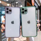 Силиконовый чехол для iPhone 12 Mini, 11 Pro Max, XS Max, XR, X, 7, 8, 6 Plus, SE2020, прозрачный, с гальваническим покрытием