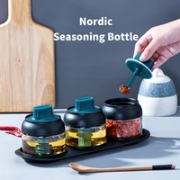 kitchen glass spice jars with lid salt and pepper shakers set seasoning organizer herbs soy sauce oil bottle with label paper