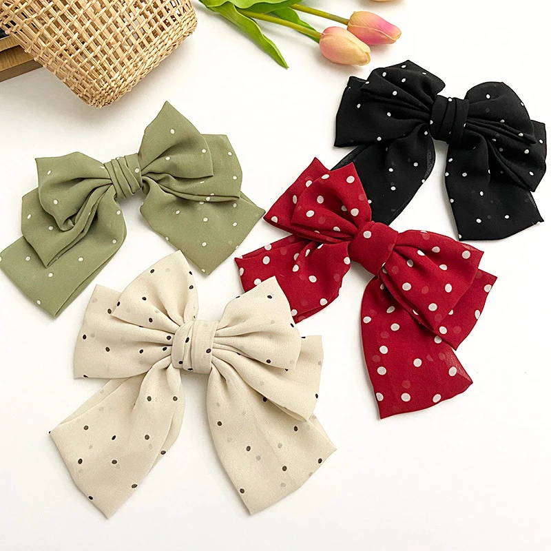 

Korea 2021 Fashion Red Wave Dot Big Bow Fabric Hairpin Female Elegant Party Headdress Super Floral Hair Accessories Wholesale