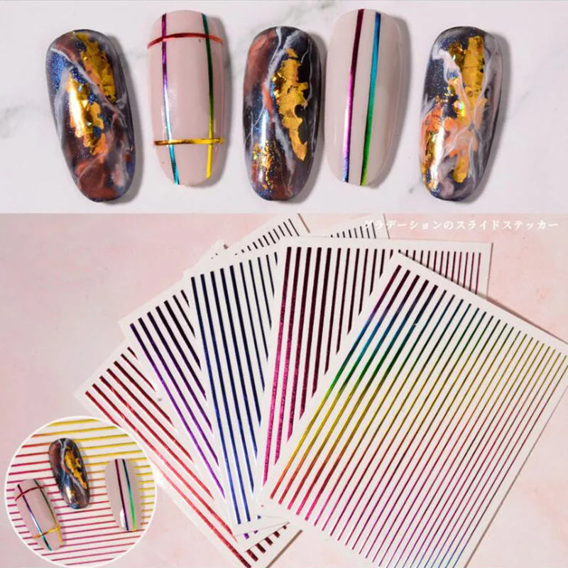 

3D Nail Sticker Stripe Lines Nails Stickers Extremely Thin Adhesive Striping Tape Nail Foil Nail Art Stickers Decals 5pcs