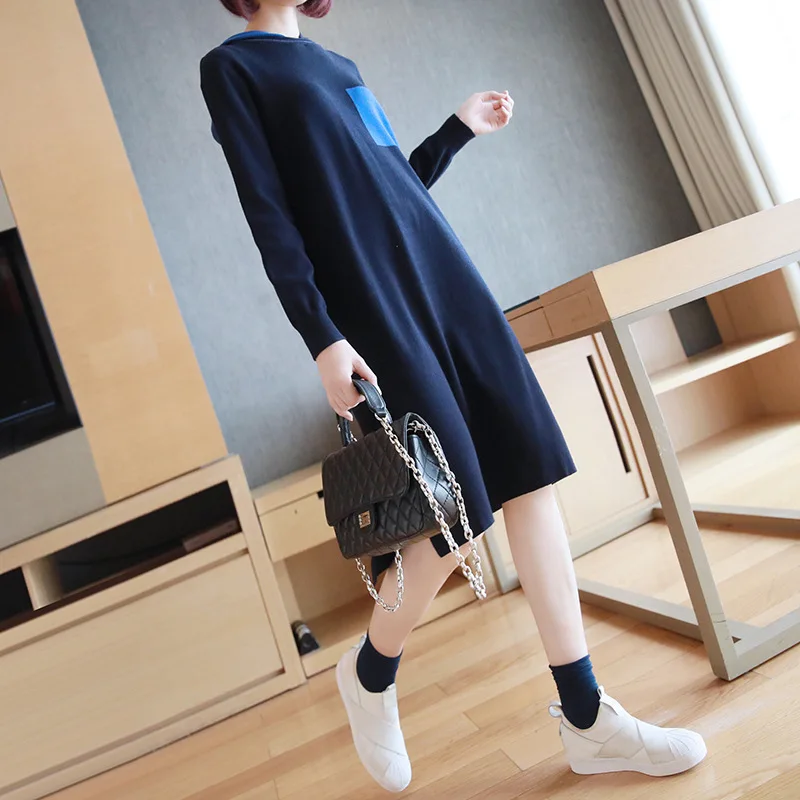 

Fashion hooded knit dress 2019 new Korean Women autumn and winter bottoming loose long-sleeved sweater dress