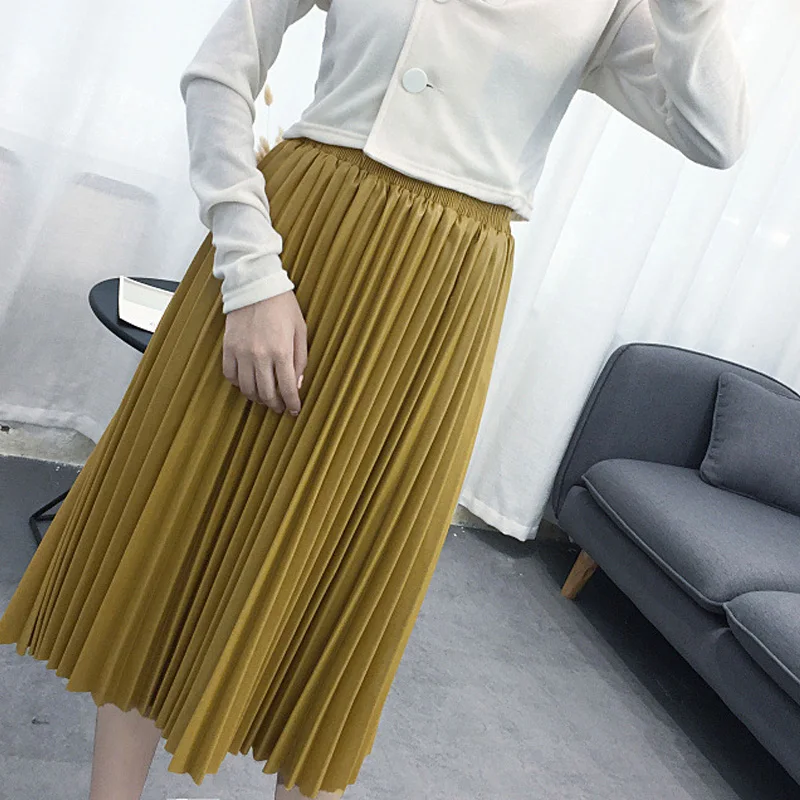 Осенние плотные гофрированные длинные юбки трапециевидной формы из