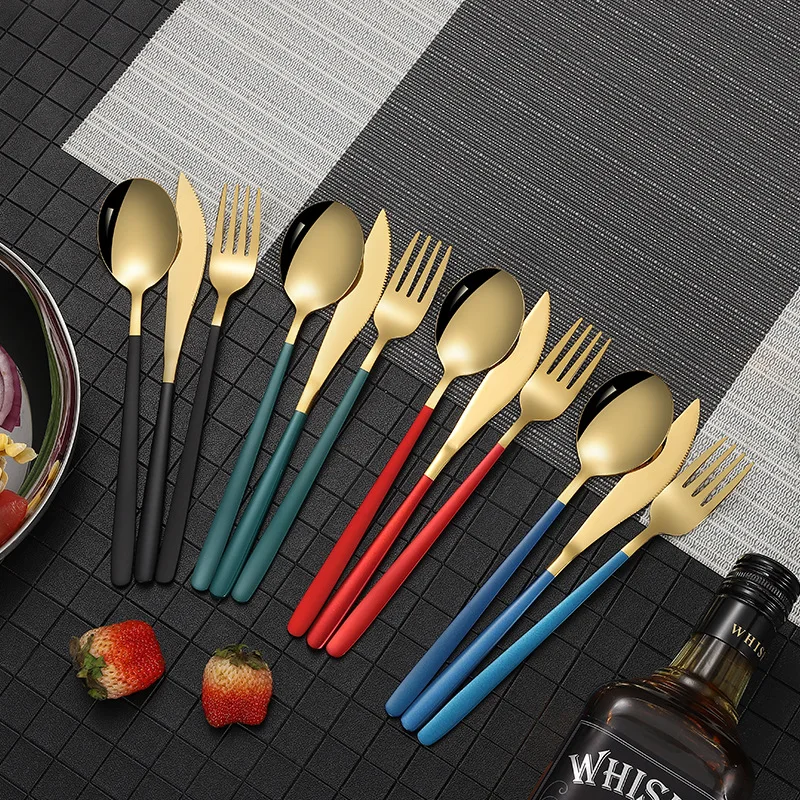 

Stainless Steel Golden Tableware Creative Environmental Protection Steak Cutlery Kitchen Tableware Mirror Polishing Set 3 Pieces