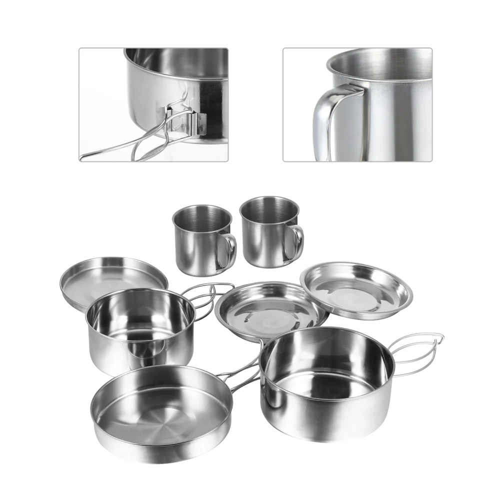 

8 Pcs Portable Stainless Steel Camping Cookware BBQ Bowl Set Outdoor Supplies