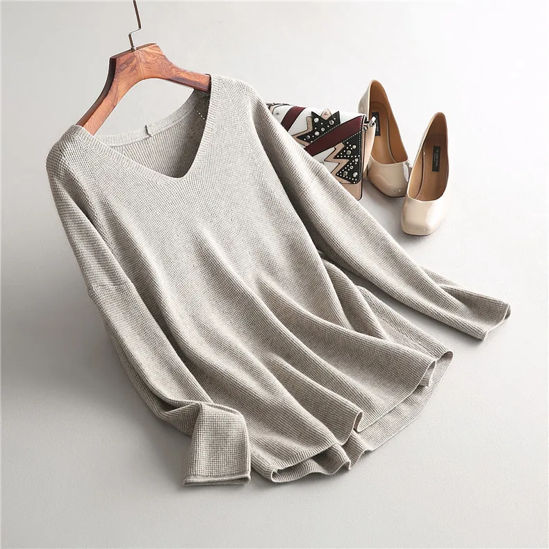 

2020 Autumn V-Neck White Pullovers Kintted Winter Basic Sweater Women Pull Femme