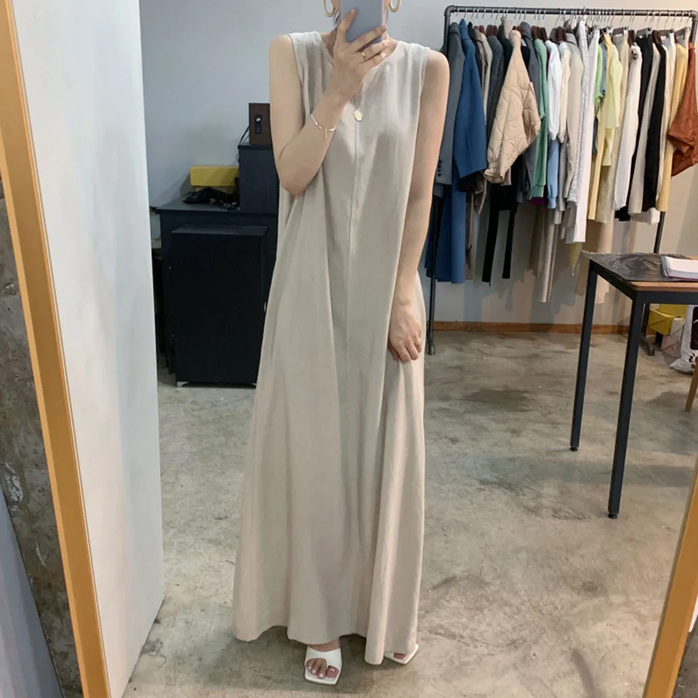 

Women Dress Summer Sleeveless Maxi Length Ladies Fashion Casual Plain A-line Oversize Pullover Casual Dresses Woman Clothing