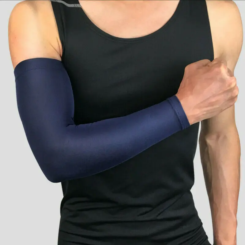 

Mens Sport Arm Warmers Sleeve Basketball Fitness Elbow Support Compression Elastic Arm Protector Black White Dark Blue