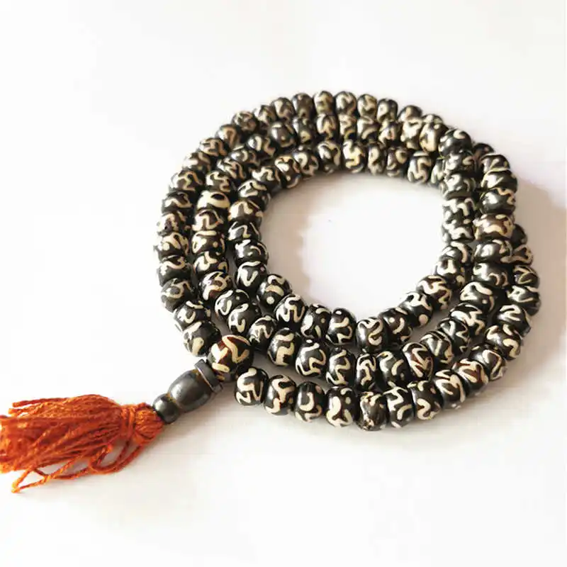 

108PCS 8mm Tibetan Buddhist OM Mantras Yak Bone Rosary Prayer Meditation Mala BRO952