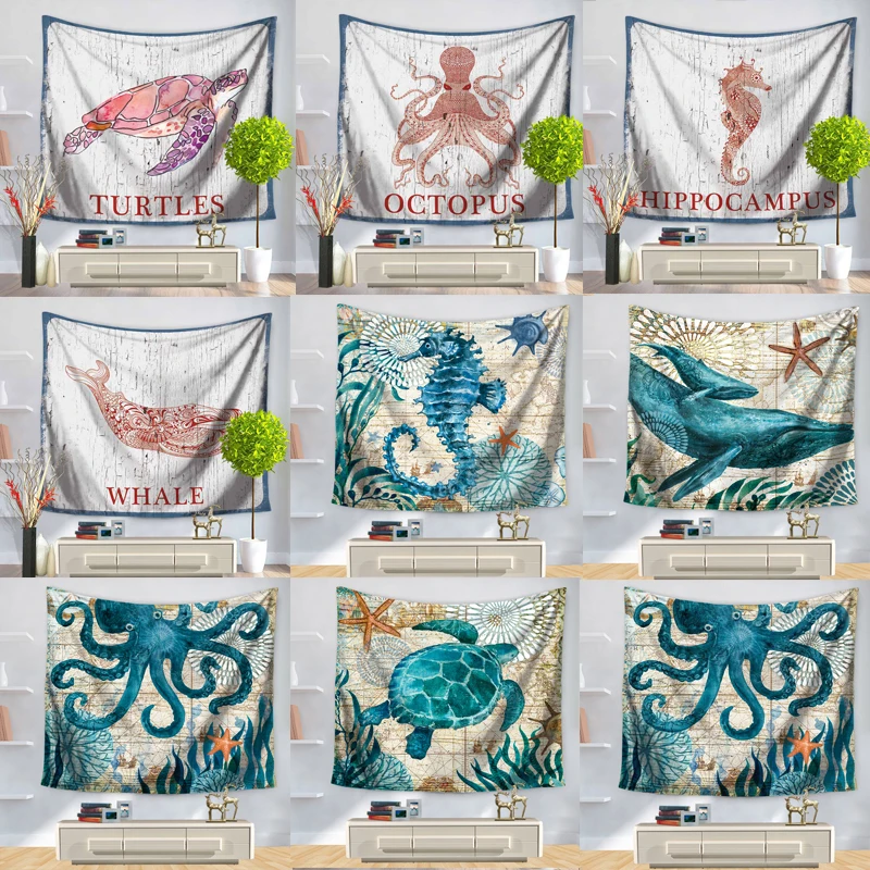 Черепаха гобелены океан Стиль печатание масла гобеленовое украшение с мандалой