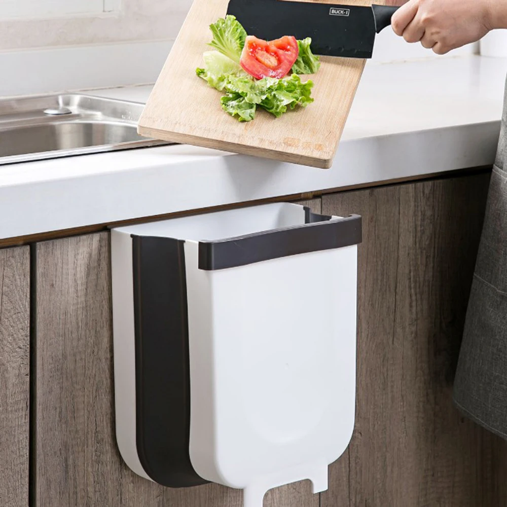 wall mounted folding waste bin kitchen cabinet door hanging trash can bin free global shipping