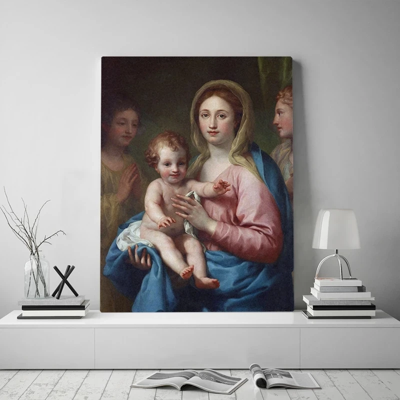 

Canvas Virgin with the Child Print Paintings Wall Artwork Angels Poster Modular Pictures For Living Room Modern Home Decoration