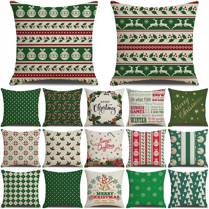 1Pcs Christmas Green Pattern Cotton Linen Throw Pillow Cushion Cover Car Home Sofa Bed Decorative Pillowcase Funda Cojin 40661 | Дом и сад