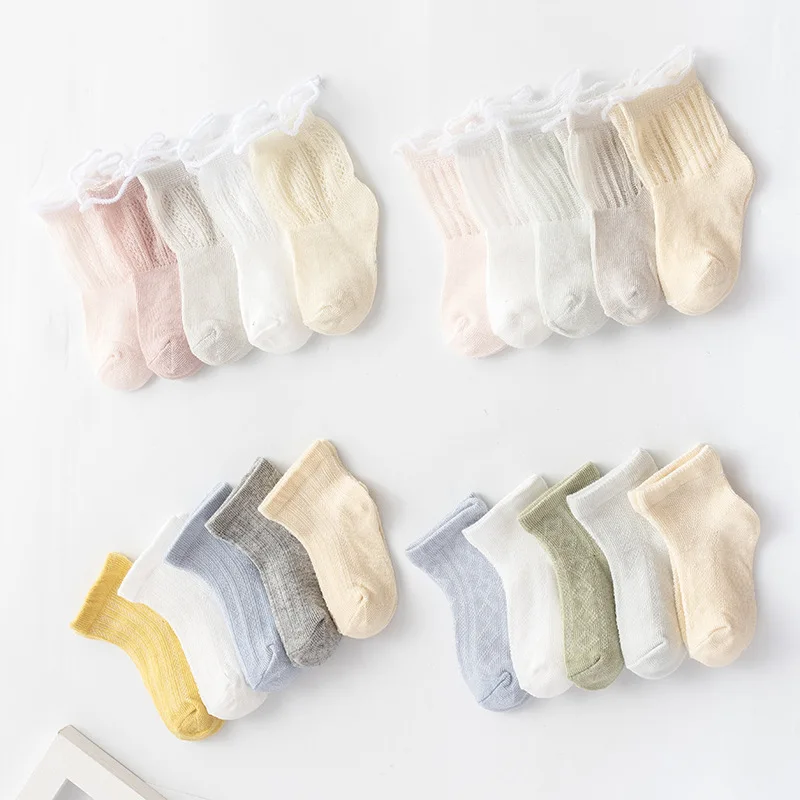 

5 Pairs/Lot Children Cotton Socks Boy Girl Baby Infant Ultrathin Fashion Breathable Solid Mesh Socks for Summer 0-3Yrs Baby Sock