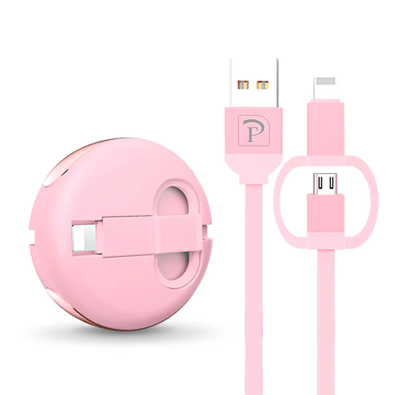 Type C Micro-Pink OATSBASF 2 в 1 USB кабель Micro USB и type C для samsung Xiaomi huawei выдвижной портативный USB C для Android кабель для передачи данных - Цвет: Type C Micro-Pink