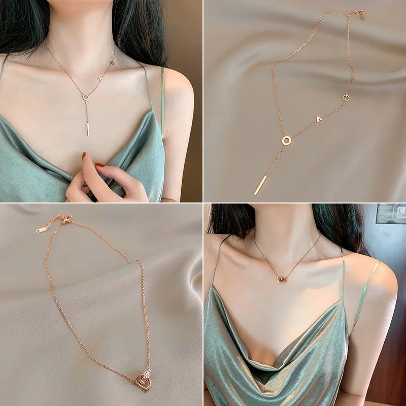 

Fashion Titanium Steel Chain Butterfly Necklaces For Women Korean Alphanumeric Pendant Necklace Temperament Jewelry