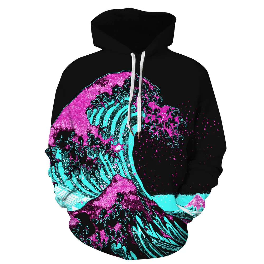 

Dropship Hoodies Men/Women Hooded Tracksuit Tops Print Colorful Sea Waves 3d Sweatshirts Pullover With Hat YXQL9082