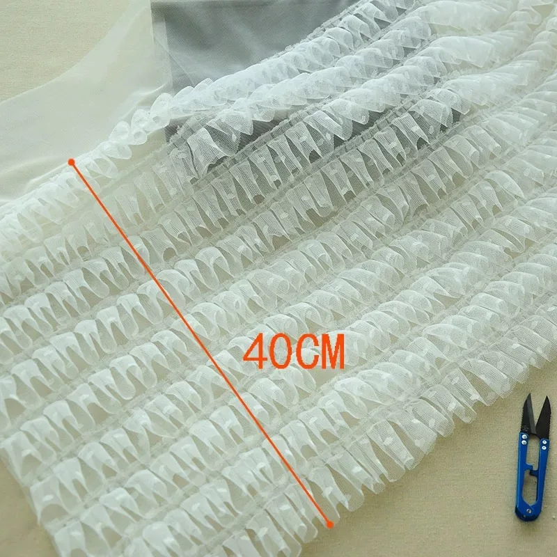 Кружевная ткань 2 м 40 см широкая с оборками подол в горошек плиссированная