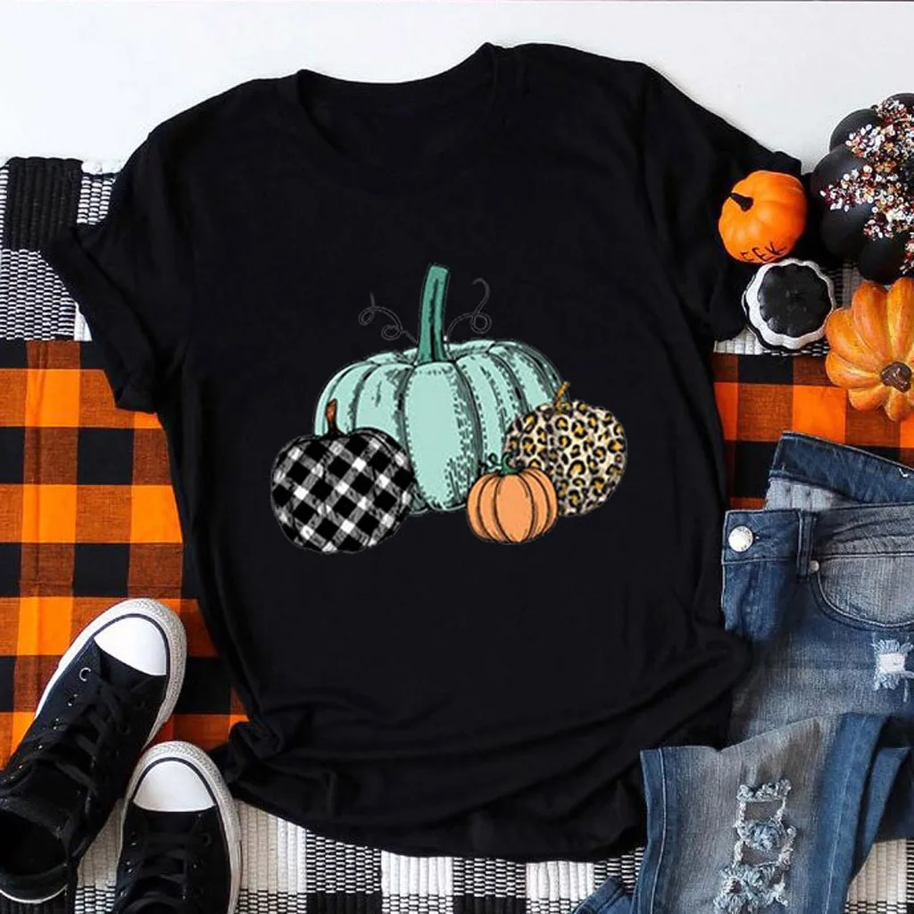 Женские футболки с графическим принтом тыквы из мультфильма Счастливый Хэллоуин