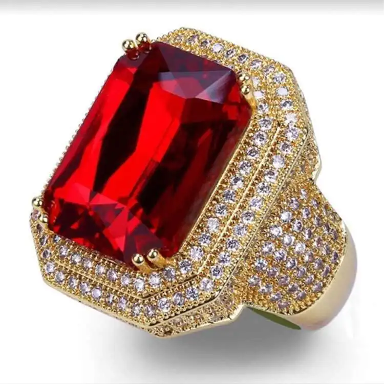 

Ofertas Wholesale Bulk New Product Europe and America Hot Sale Gold Color Fashion Luxury Red Square Inlaid Ladies Ring