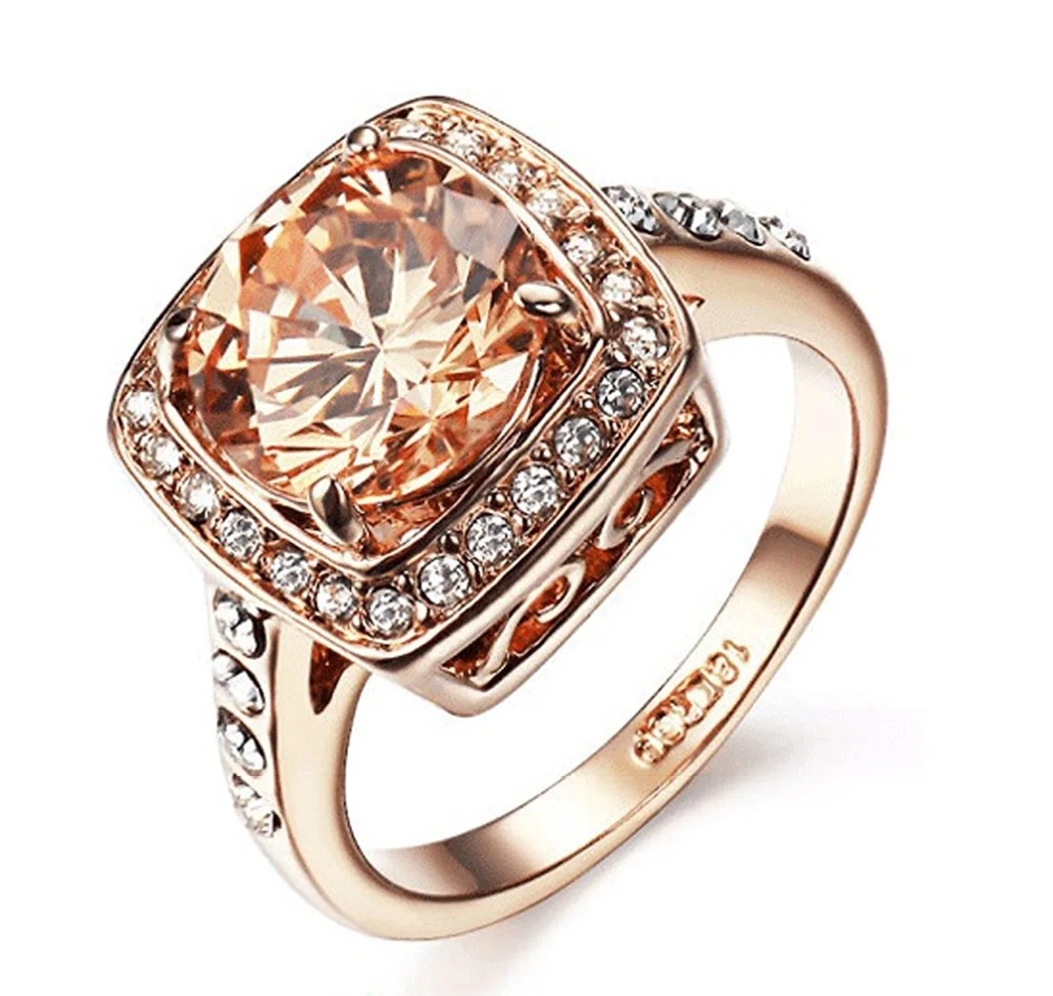 

Exquisite Rose-golden Rose Gold Ring With AAA Zircon Trendy Fashion Jewelry For Women Best Christmas Gift Crystal Ring Jewelry
