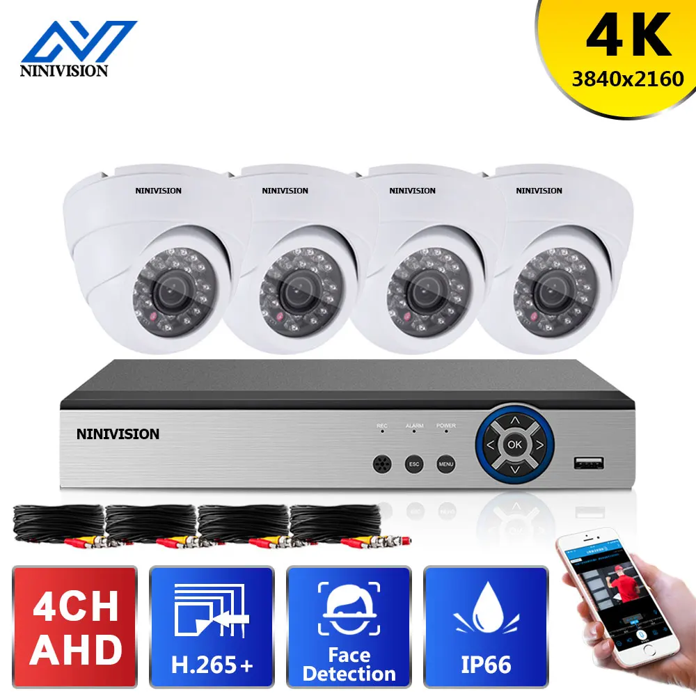 

4CH 4K AHD DVR Kit Security Camera System 8MP 4pcs IR Leds Outdoor CCTV Dome Waterproof AHD HD Camera Video Surveillance Set