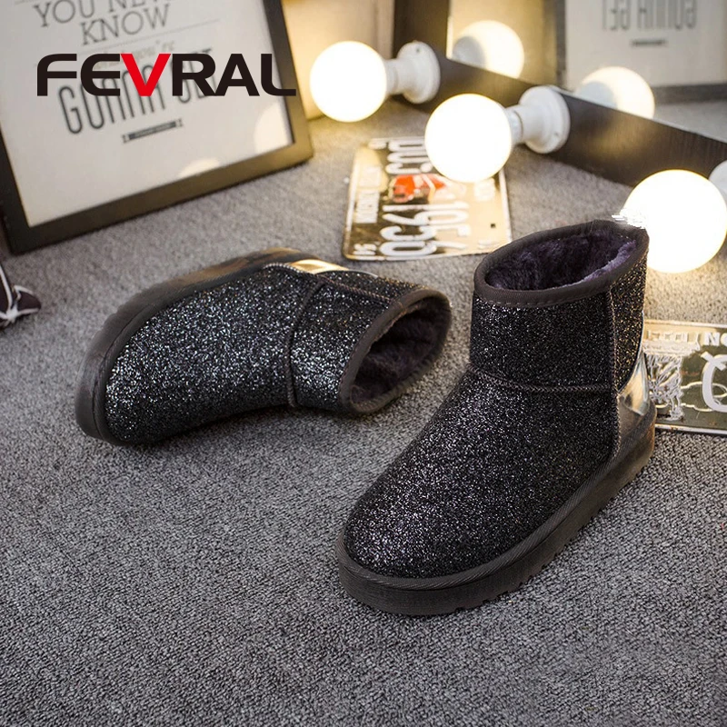 FEVRAL/зимняя повседневная обувь женские Теплые ботильоны Новые водонепроницаемые зимние ботинки на меху на высоком каблуке модные большие размеры 35-40