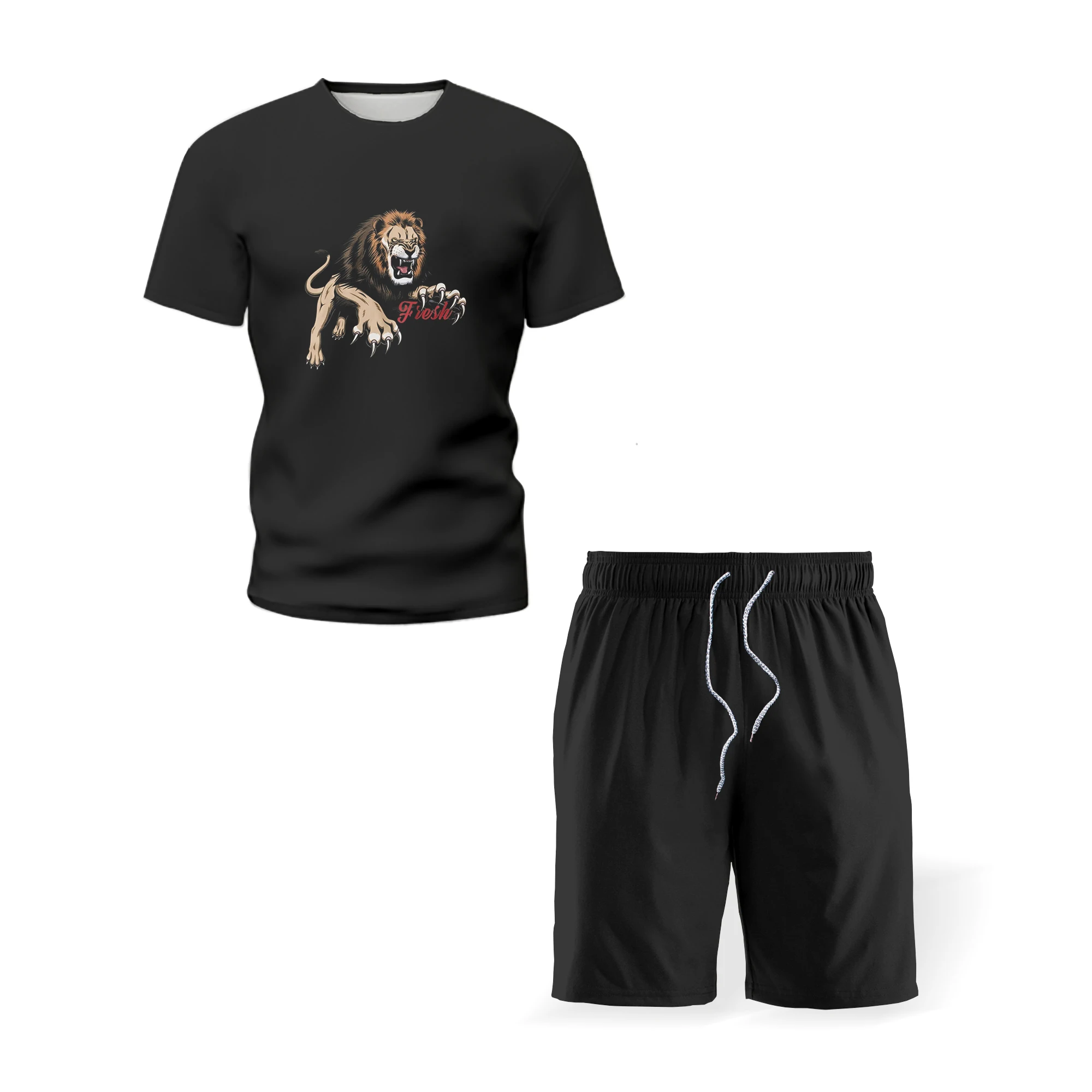 

European And American New Style 3D Cow Head Digital Printing Summer Sports Men's Fashion T-Shirt Shorts Suit