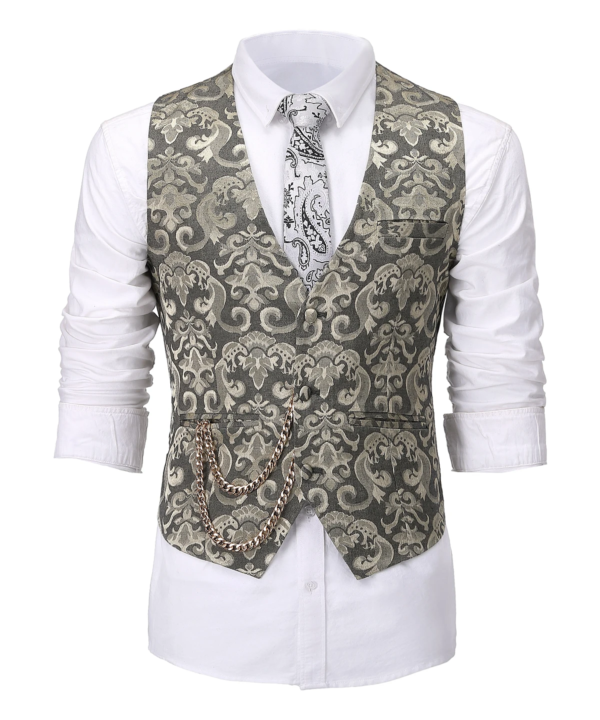 

Black Brown Printed Waistcoat Mens Vest Men Slim Fit V-Neck Wedding Party Singer Stage Waistcoat Mens Suit Vest Hombre