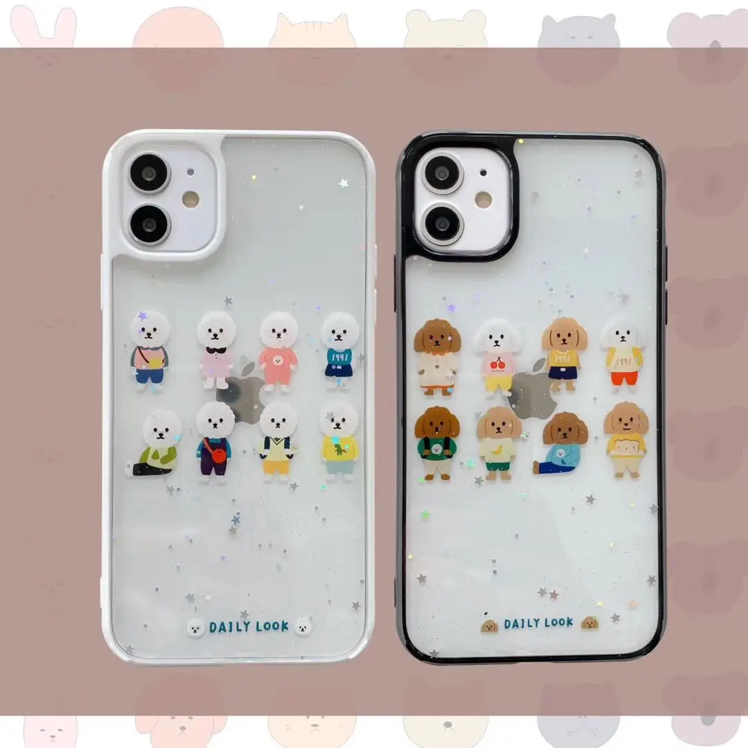 Cute Teddy Dog Case for IPhone 11 Pro XS Max Glitter Cartoon Transparent Cover SE 2020 XR X 7 8 Plus TPU | Мобильные телефоны и