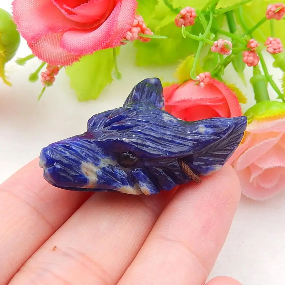 

Handmade African Sodalite Carved Wolf Head Pendant Bead,37x26x4mm11.4g