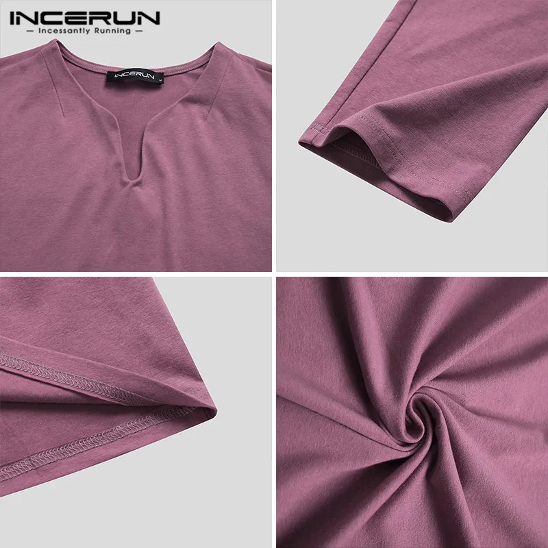 

Mens Long Sleeve V Neck Casual Blouse INCERUN Fashion Solid T Shirts Loose Cozy Basic Tee Tops Man Leisure Camisetas Plus Size