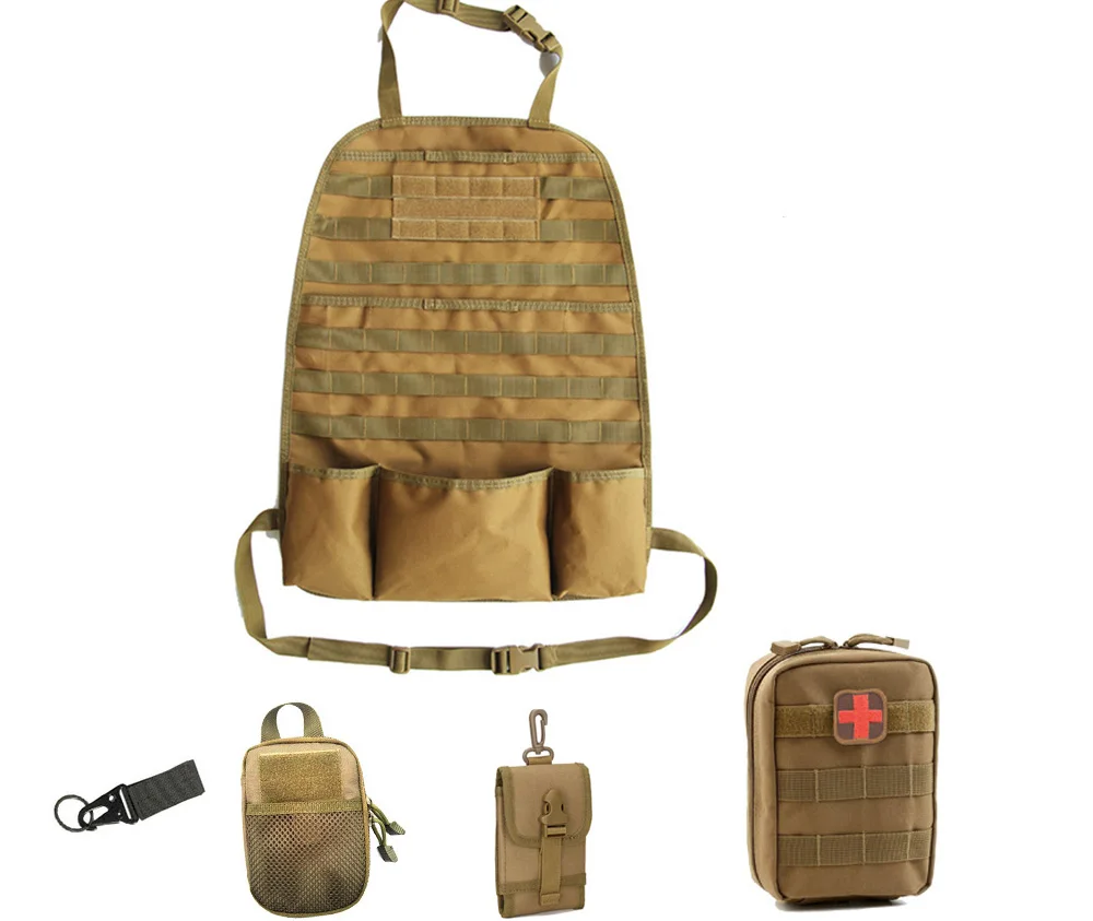 khaki and 4 Открытый тактический Автомобильный задний Многофункциональный Органайзер-функциональные карманы для хранения военный пакет Открытый Molle чехол для сиденья сумка - Цвет: khaki and 4
