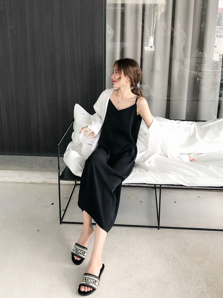 Black Camisole Off-Shoulder Dress Female Summer New Style Loose Split Inner Base Holiday Vest Accentuate Body Figure | Женская одежда
