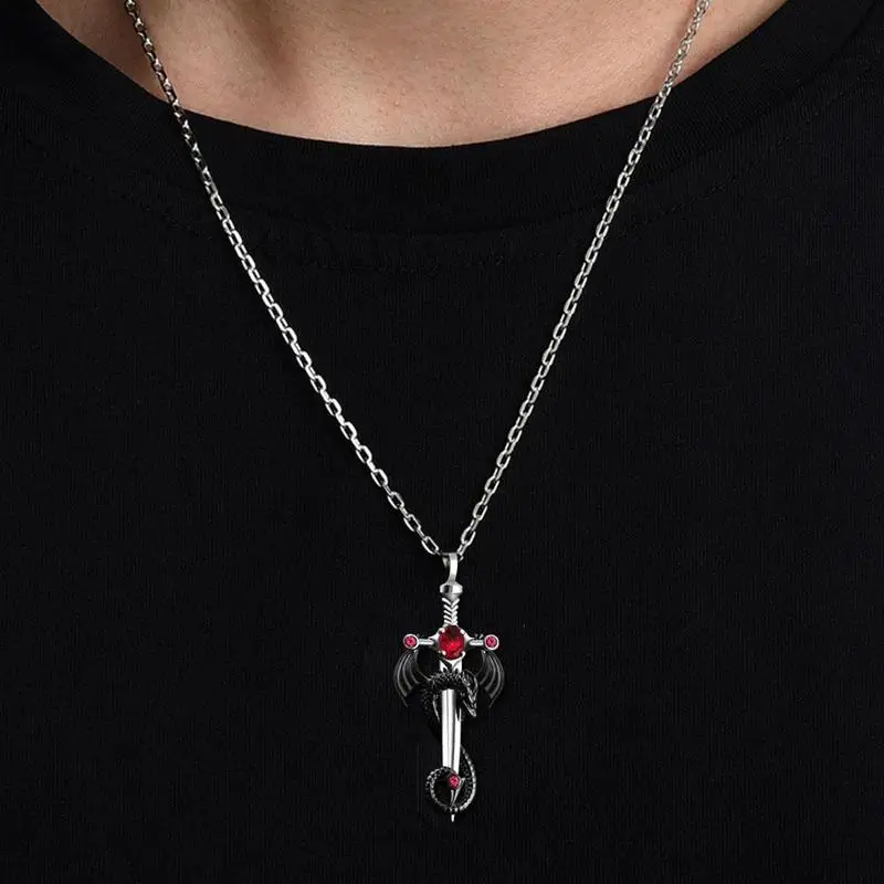 

Men's Fashion Dragon Collar Necklace Vintage Punk Sweater Necklace Gold Ancient Dragon Pendant Heart-Shaped Gothic Jewelry