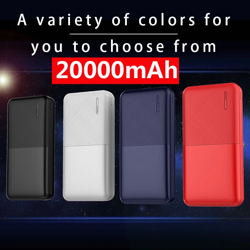 Портативное зарядное устройство 20000 мАч с двумя USB портами для iphone 7 8 11 X Samsung S10 s9 s8