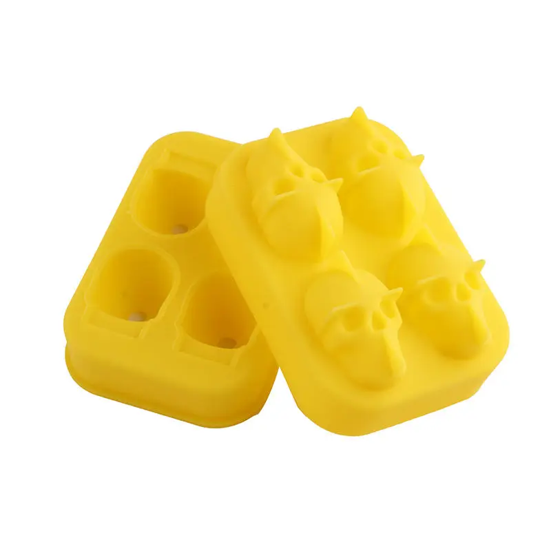 Силиконовый черный 3D череп голова мороженое куб форма машина для изготовления льда мяч форма производитель плесень лоток многоразовые кухонные инструменты - Цвет: Цвет: желтый