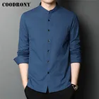 COODRONY бренд весна осень Новое поступление 100% хлопок модный воротник стойка с длинным рукавом Повседневная рубашка для мужчин реальный карман одежда C6133