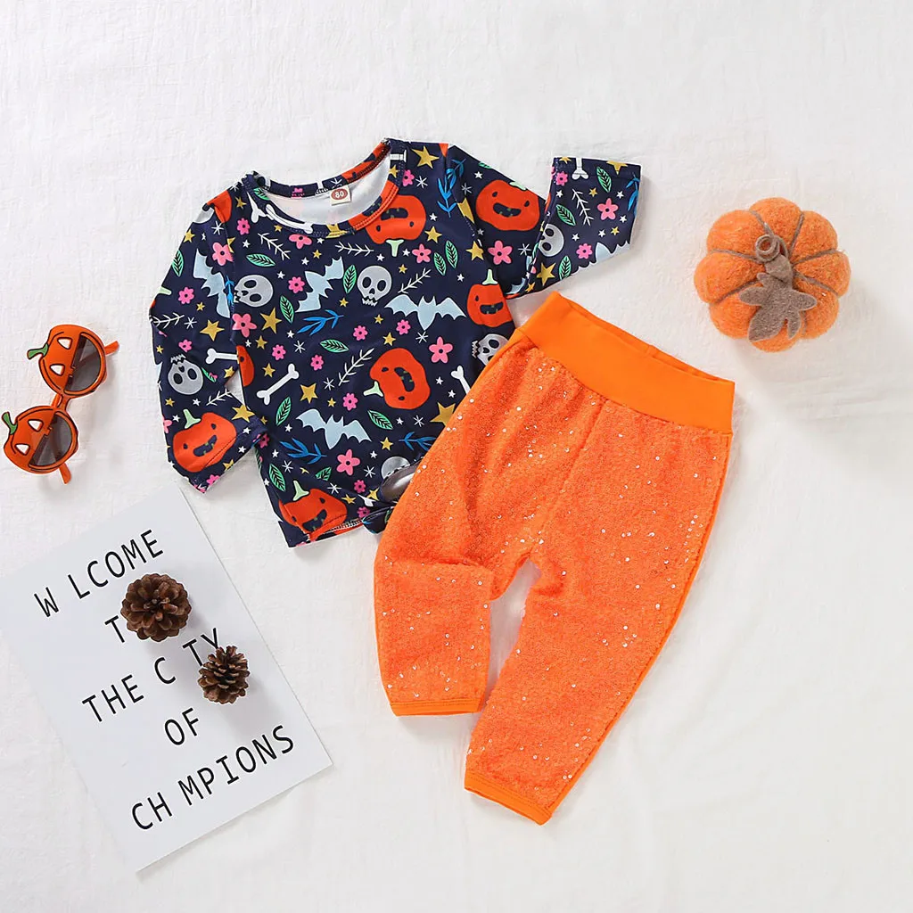 Комплект детской одежды для маленьких девочек на Хэллоуин топы с рисунком тыквы