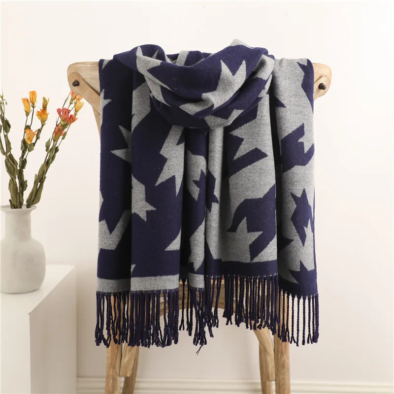 Fashion thousand bird Pattern Scarf long tassel thickened warm shawl imitation cashmere winter scarf for men and women