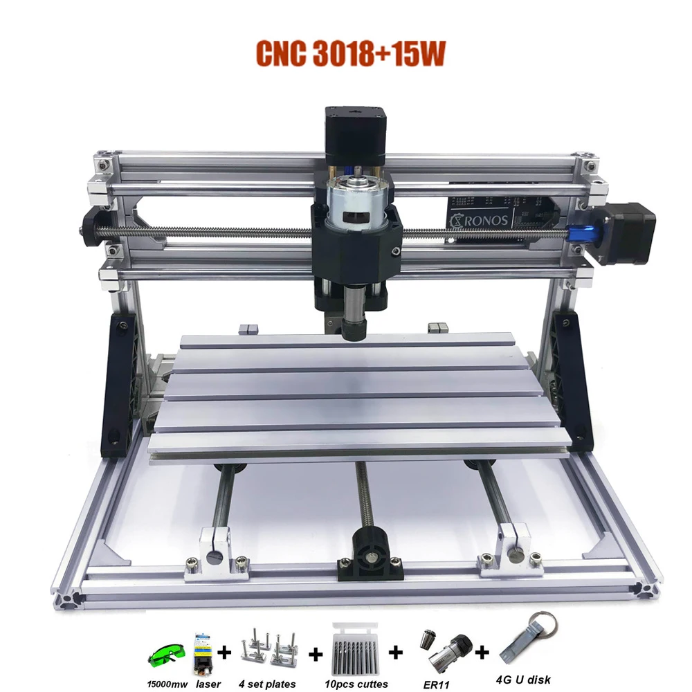 with 15w laser Новая модель маршрутизатора CNC 3018 USB лучше синие лазеры 500 МВт/2500 мвт/5500 МВт/15 Вт лазер DIY CNC3018 PRO Машина - Цвет: with 15w laser