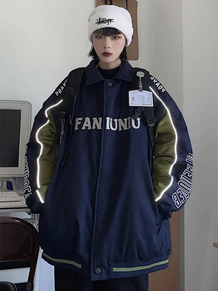 Man Women Winter Ins Harajuku Couple Work Parkas Clothes Couples Cotton Jacket Loose Thickened Baseball Jacket Cotton Coat