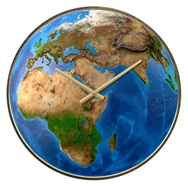 Large Metal Wall Clock Modern Design Living Room Decoration Creative Planet Earth 3D Clocks Big Watch Home Decor 50 cm | Дом и сад