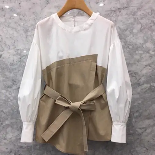 Топ женский составного кроя с завышенной талией на шнуровке длинными рукавами