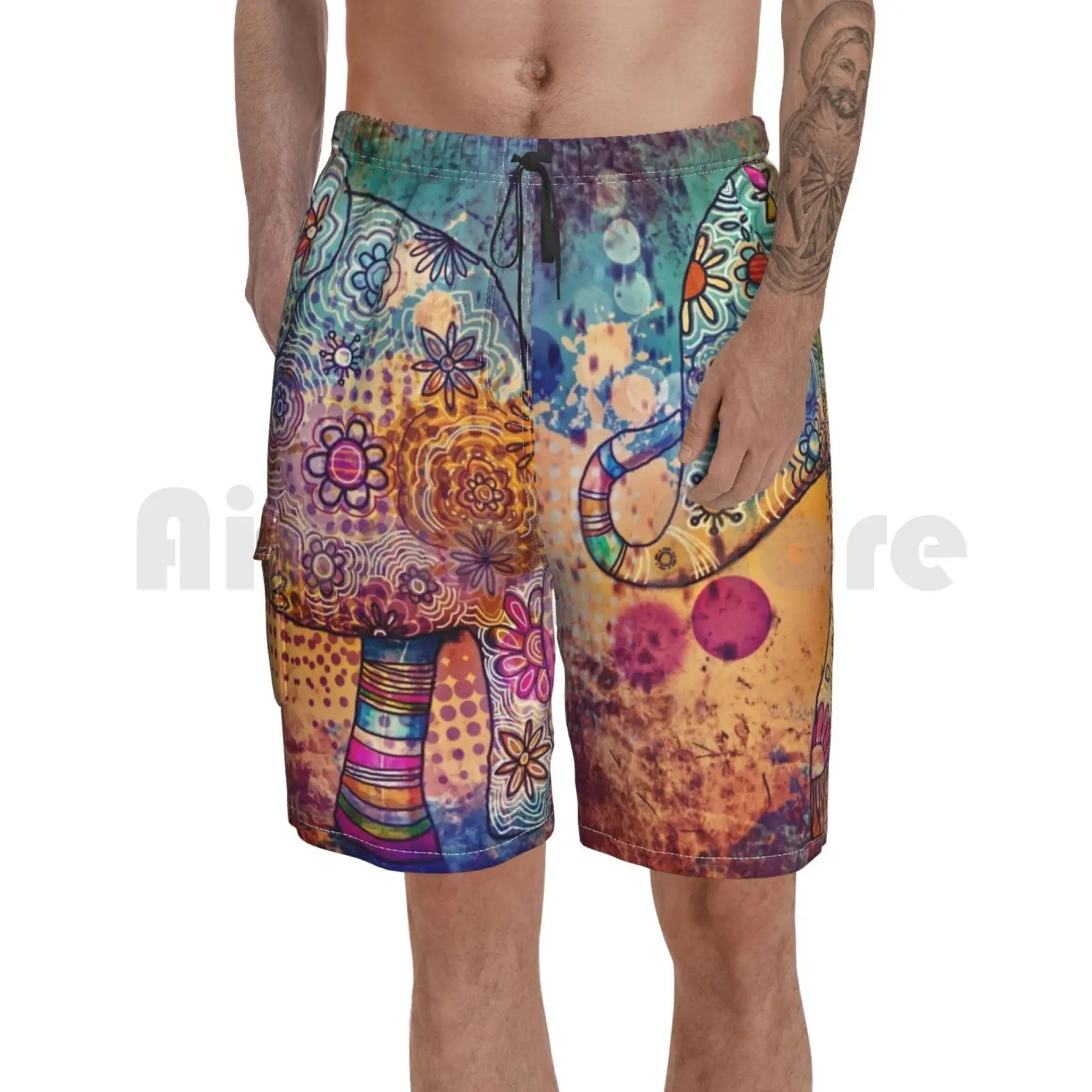 

Пляжные шорты, индийский слон, слон, животные, бохо, индийский фиолетовый, бохо, индийский слон