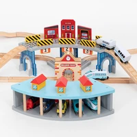 wooden train station car garage toy beech wooden track railway bridge fit biro all brands wood track toys for children