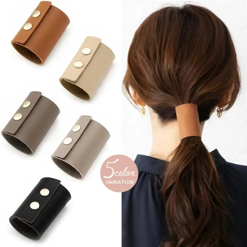 

Fashion Simple Leather Hair Ties Adjustable Ponytail Holder Hair Band Ring Hairpin Ponytail Hair Rope Jewelry Hair Accessories