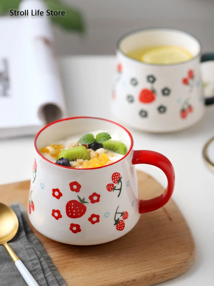 Креативная Клубничная кружка керамическая кофейная чашка для девочек милая