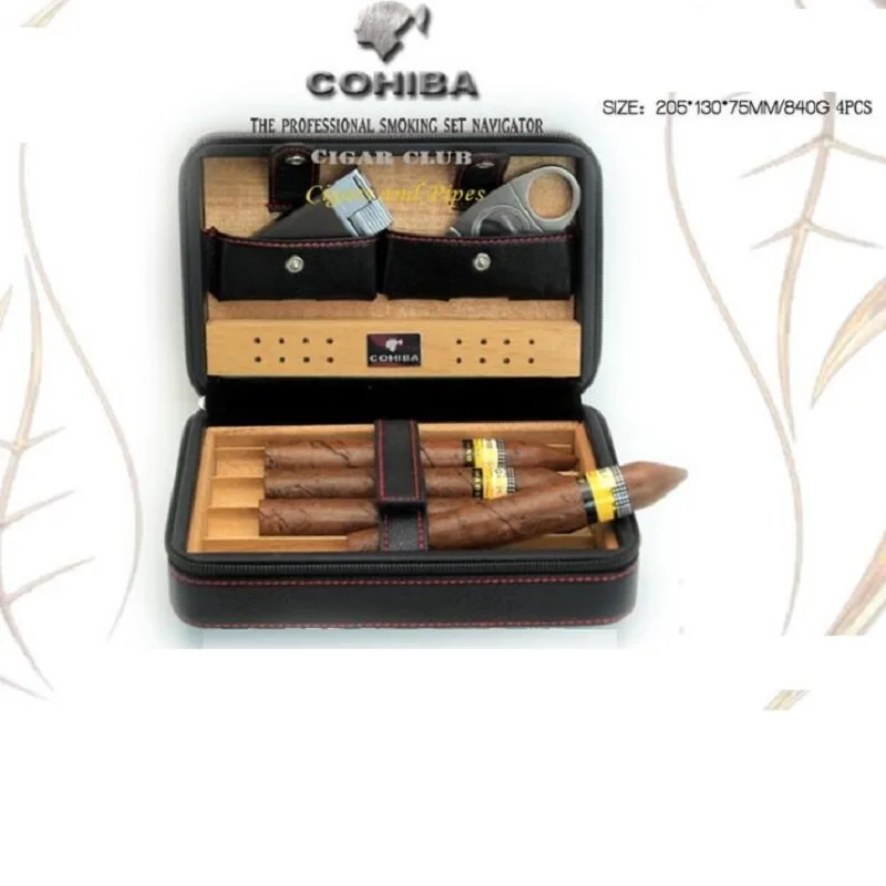 Дорожный Чехол для сигар COHIBA кожаный кедровый деревянный хьюмидор в комплекте